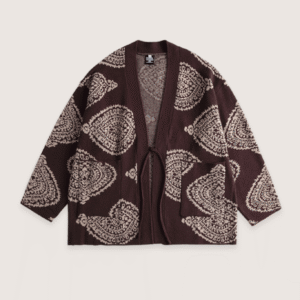 Veste kimono marron — Motifs Paisley vue 2