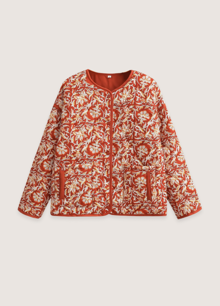 Veste kimono matelassée — Floral Terracotta