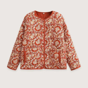 Veste kimono matelassée orange floral — Akatsuchi