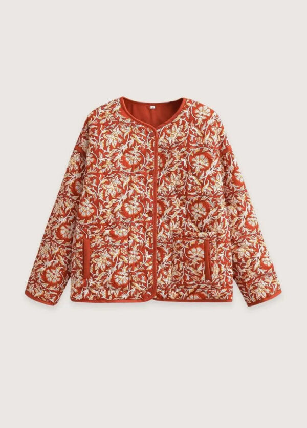 Veste kimono matelassée orange floral — Akatsuchi