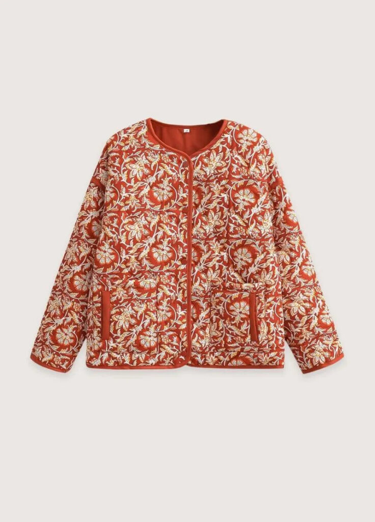 Veste kimono matelassée orange floral — Akatsuchi