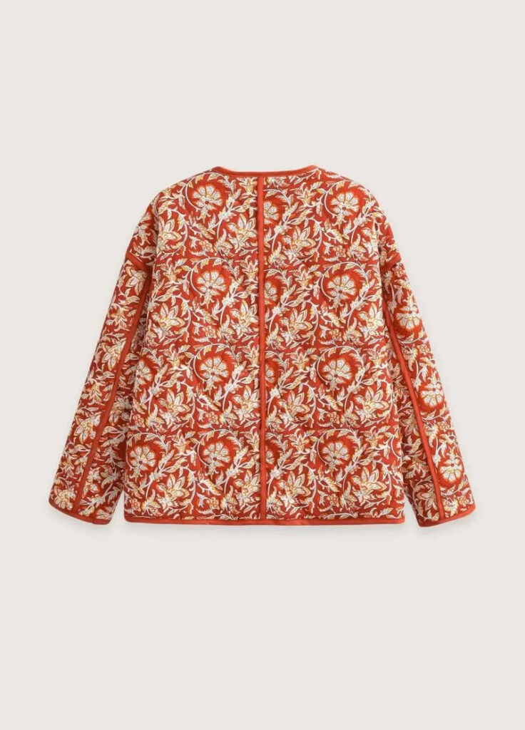 Veste kimono matelassée orange floral — Akatsuchi