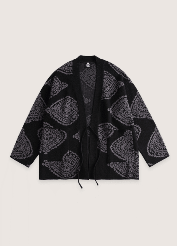 Veste kimono noir — Motifs Paisley