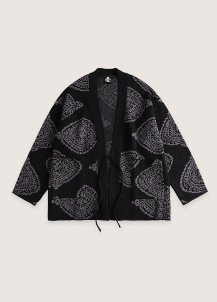 Veste kimono noir — Motifs Paisley
