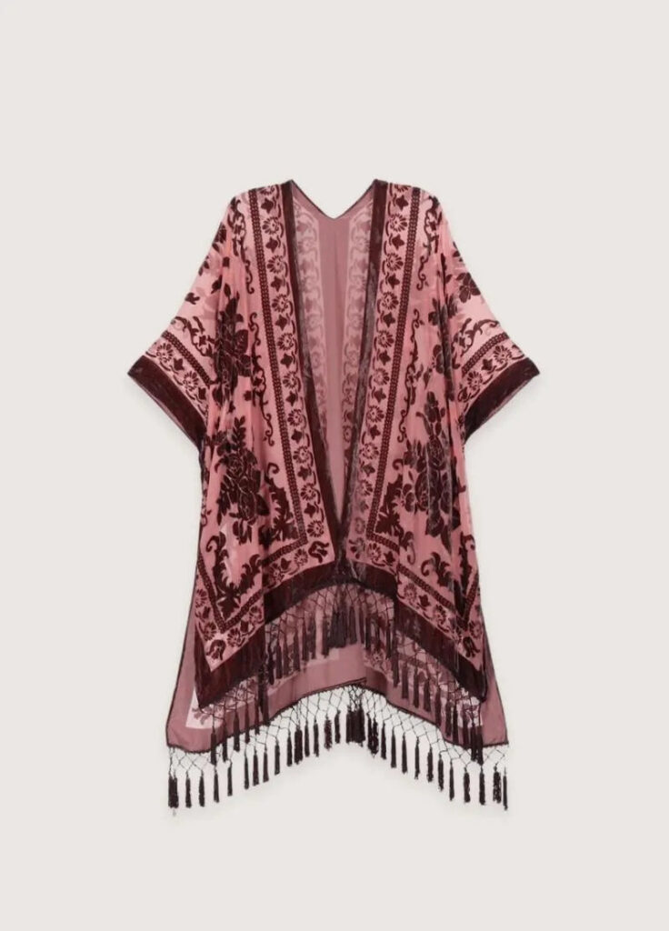 Veste kimono rose à franges — Usuzakura