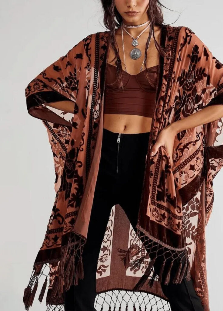 Veste kimono rose à franges — Usuzakura