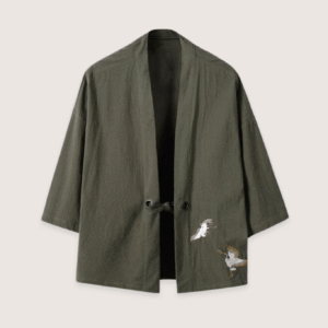 Veste kimono verte en lin
