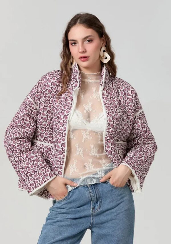 Veste légère kimono fleurie rose — Sakurako