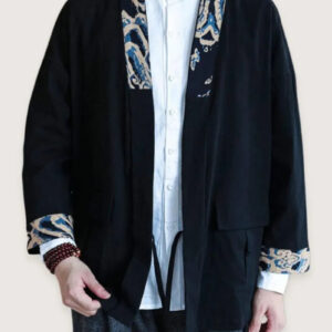 Veste style kimono homme noir chic — Shin vue 3